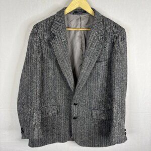 Harris Tweed Blazer Jacket Men’s 42R Gray Herringbone Wool Union Made Scotland
